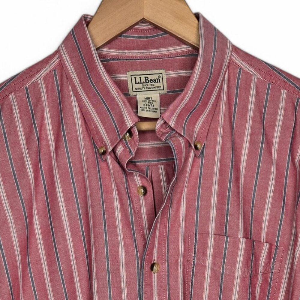 L.L. Bean Striped Button Down Shirt Men's Preppy Office Busines Casual Knit L - Picture 3 of 4